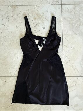 Black Lace-Trim Satin Mini Dress